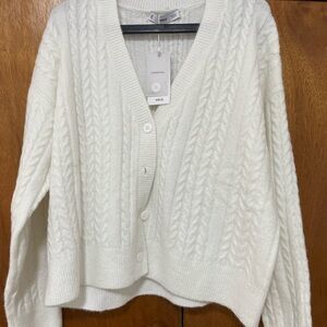 Mango Women's Cream Cable Knit Cardigan